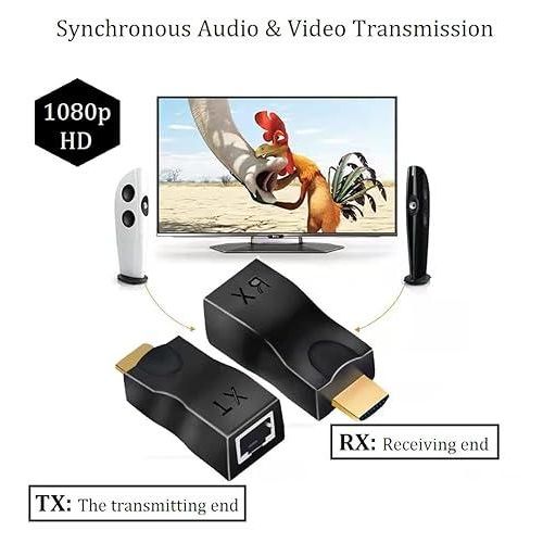 HDMI Extender Adapter, HDMI to RJ45 Ethernet Network Converter Over by Cat5-e/6 Cable Splitter 1080p up to 30m