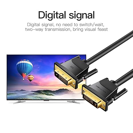 DVI to DVI Cable Male to Male Digital Video Monitor Cable for HDTV, Gaming, Monitor, Projector, DVD, Laptop