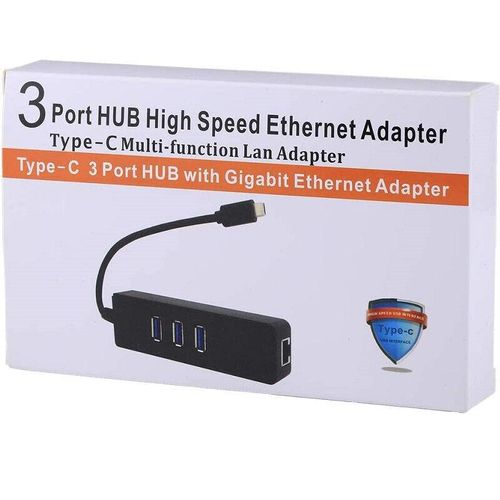 Type C HUB With Gigabit Ethernet Adapter, USB C to Ethernet Converter USB C 3.0 to RJ45 Network Adapter With 3 USB Ports