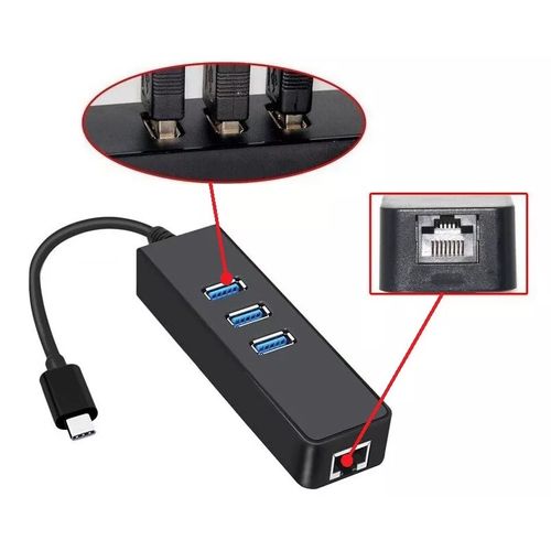 Type C HUB With Gigabit Ethernet Adapter, USB C to Ethernet Converter USB C 3.0 to RJ45 Network Adapter With 3 USB Ports