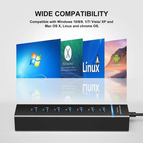 USB HUB 3.0 For PC, Laptop, 7 Multi USB Port Hub, 30cm Long Cable For Laptop, PC, MacBook, Mac Pro, Mac Mini, Surface Pro-Super-Speed Data Transfer Hub