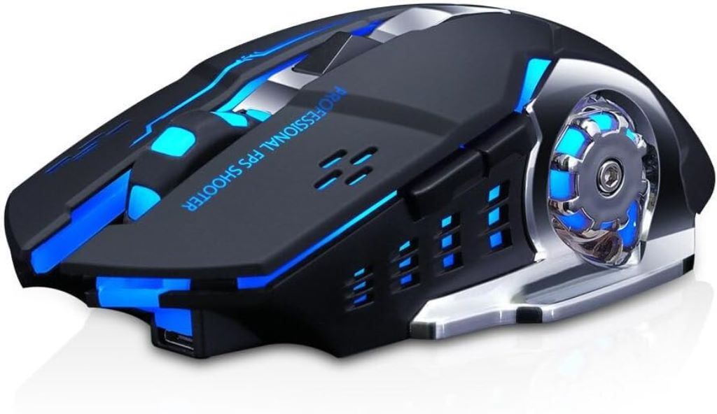 T-WOLF Q13 Rechargeable Wireless Gaming Mouse, Silent, Ergonomic, 6 Keys, RGB Backlight, 2400 DPI, for Gamer Pro Computers and Laptops