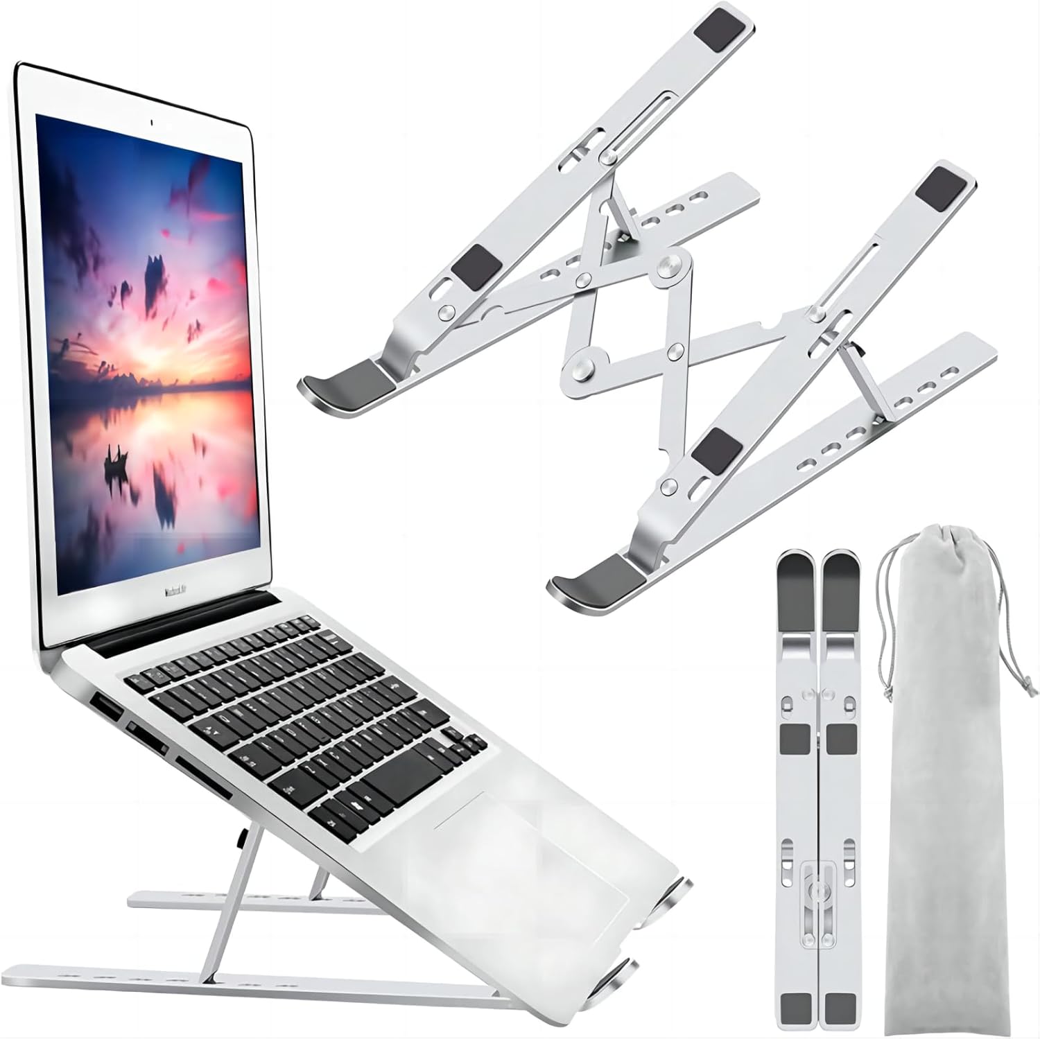 Laptop Stand for Desk, Ergonomic Design Adjustable Aluminum Foldable Portable Computer Stand, Compatible with MacBook Air Pro, HP, Lenovo, Dell