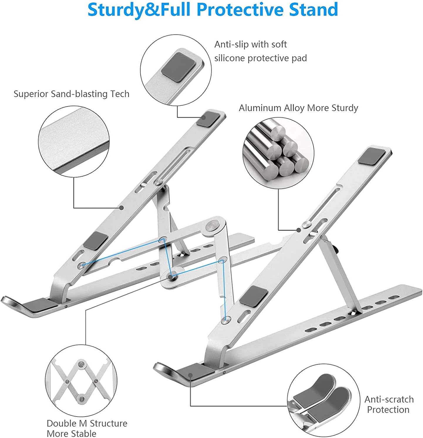 Laptop Stand for Desk, Ergonomic Design Adjustable Aluminum Foldable Portable Computer Stand, Compatible with MacBook Air Pro, HP, Lenovo, Dell