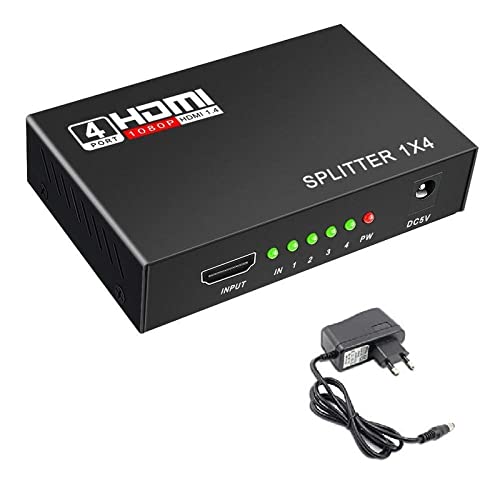 HDMI Splitter 1x4 4 Ports, HDMI Splitter 1 in 4 Out, Supports 3D 4K x 2K @30HZ Full HD 1080P, Support for TVs or Multi Monitor Adapter at Same Time