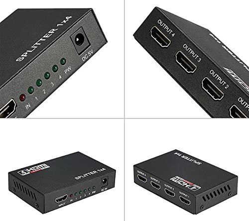 HDMI Splitter 1x4 4 Ports, HDMI Splitter 1 in 4 Out, Supports 3D 4K x 2K @30HZ Full HD 1080P, Support for TVs or Multi Monitor Adapter at Same Time