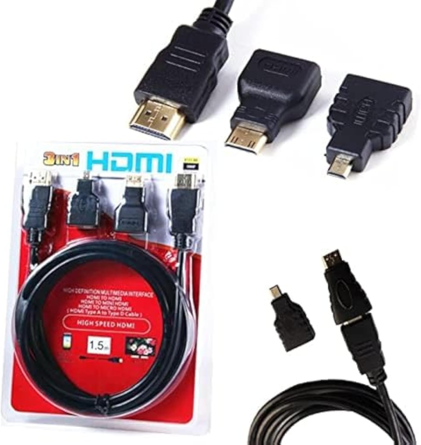 High Speed 3 in 1 HDMI TO HDMI Mini HDMI Micro HDMI Cable Adapter Converter