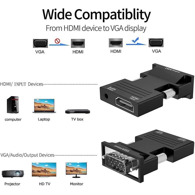 HDMI HDTV To VGA Converter With Audio And DC 5v 100% Tested and Verified , Portable and Durable
