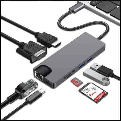 TYPE C 8 IN 1 WITH USB 3.0,HDMI,PD, VGA, ETHERNET PORTS Compatible with MacBook Pro/Air USB C Laptops