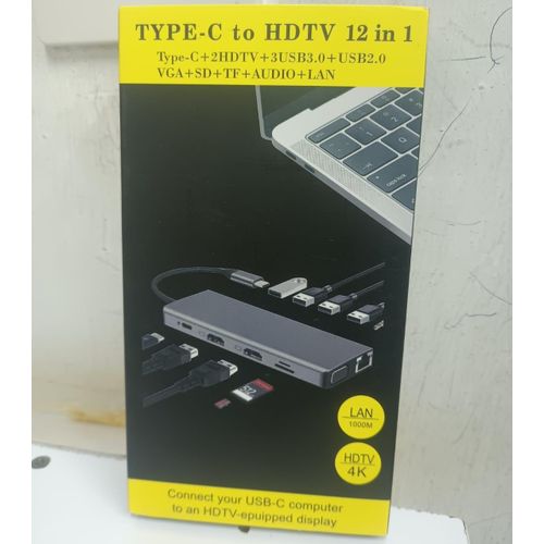 12 In 1 USB Type C Hub Adapter Laptop Docking Station, Dual Monitor Dual HDMI RJ45 SD TF PD For MacBook Dell Hp ThinkPad