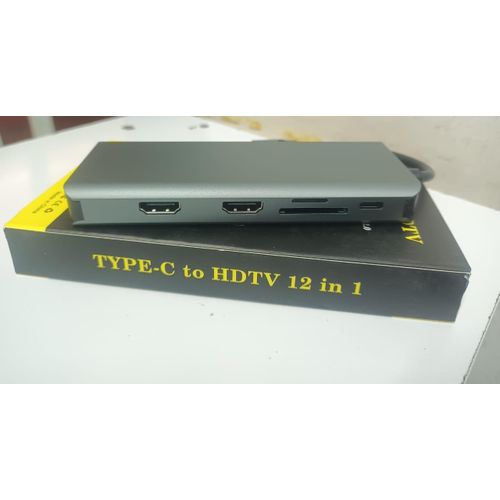 12 In 1 USB Type C Hub Adapter Laptop Docking Station, Dual Monitor Dual HDMI RJ45 SD TF PD For MacBook Dell Hp ThinkPad