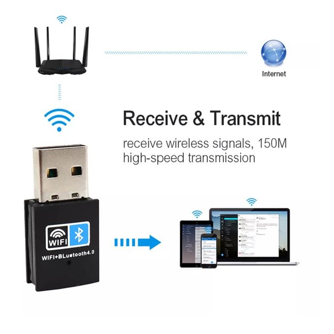 USB Bluetooth Wifi Adapter Bluetooth Wifi Receiver Wireless Adapter - WiFi Bluetooth Dongle 2 in 1
