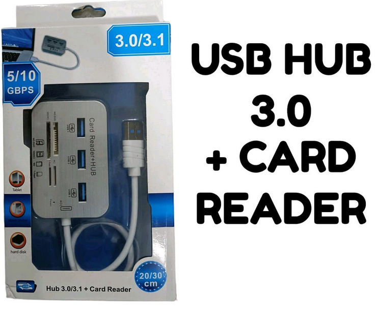 3.0 Combo Card Reader Hub, Upto 10 Gbps Ultra Fast Speed, for Laptop PC Tablet, Supports MS Duo/SD/T-Fash/M2 Memory Cards and 3.0 Port