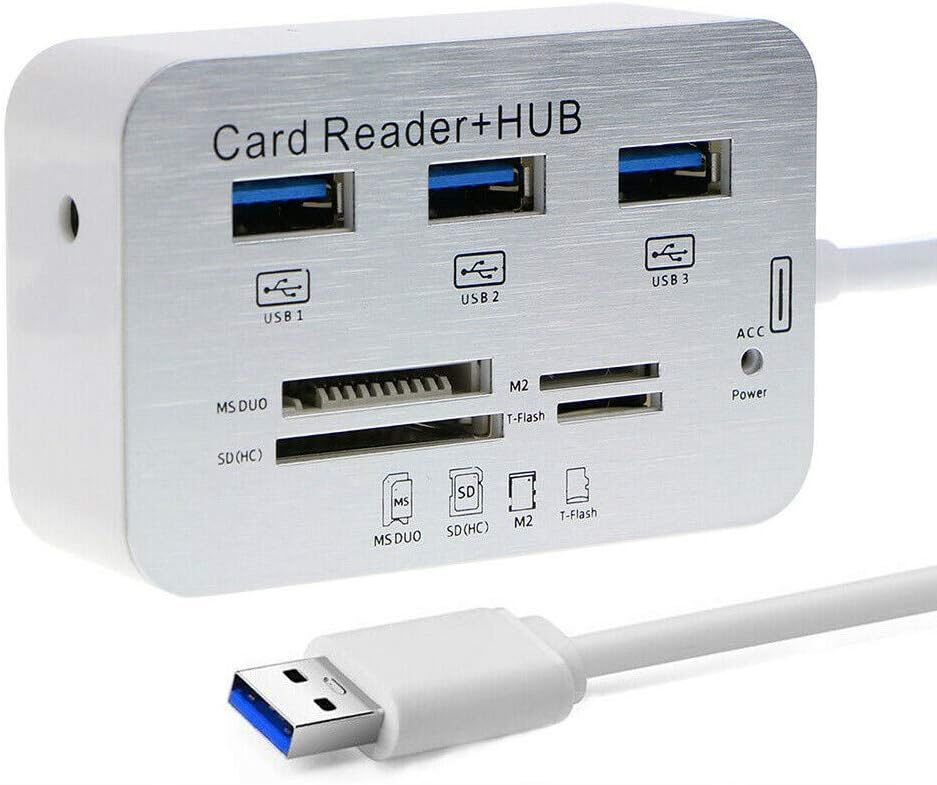 3.0 Combo Card Reader Hub, Upto 10 Gbps Ultra Fast Speed, for Laptop PC Tablet, Supports MS Duo/SD/T-Fash/M2 Memory Cards and 3.0 Port