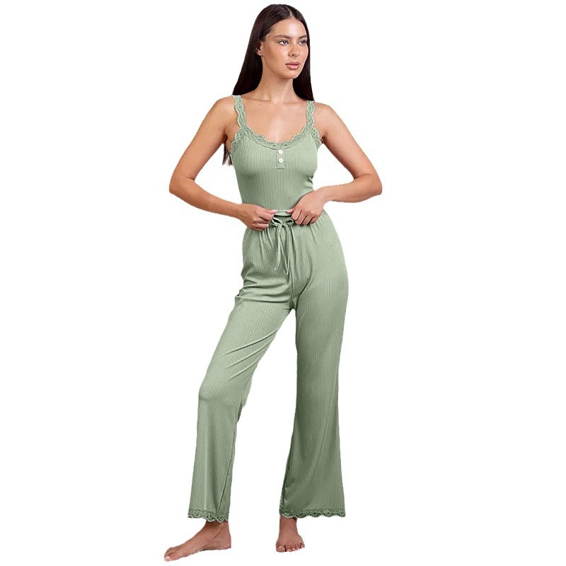 Ladies' home wear lace suspenders trousers set comfortable elastic home leisure female pajamas can be worn outside girl clothes
