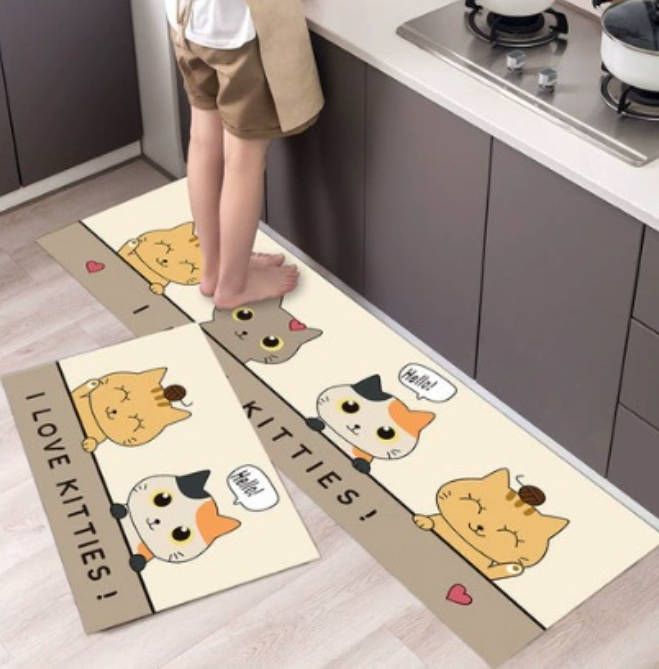 2pc Kitchen Mat Cartoon Animals Long Strip Non-Slip Entrance Doormat Fashion Simple Bedroom Home Floor Absorbent Bath Carpet Rug Fast delivery within 1-5 days