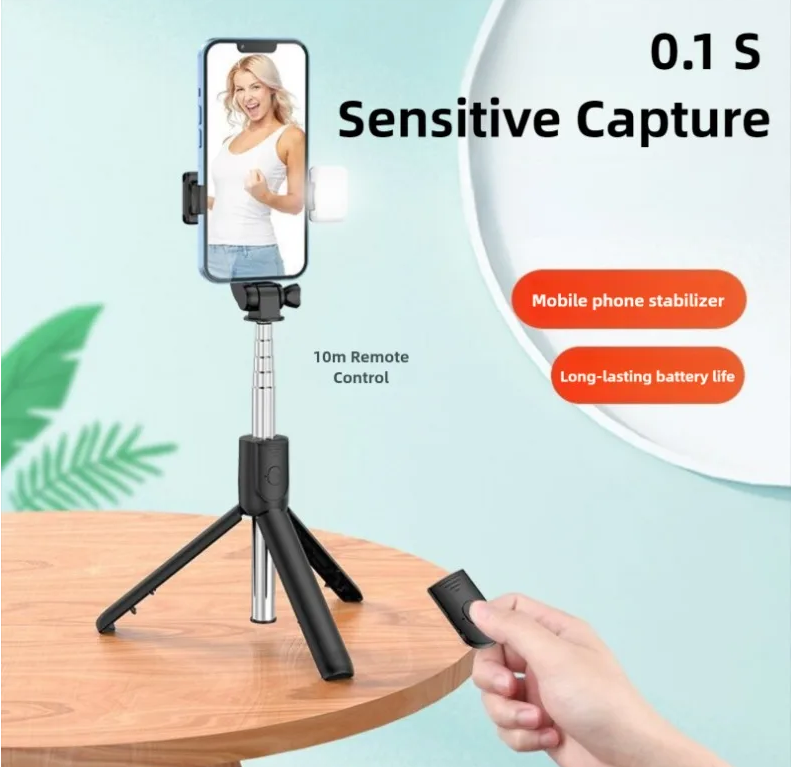 Local fast delivery Wireless Bluetooth Selfie Stick Tripod with Remote Extendable Tripod with LED Selfie Light Detachable for Ios Android Smartphone