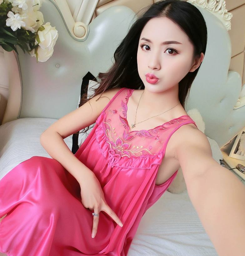 Local fast delivery Large Sexy Night Dress Ice Silk Satin Sleepwear Female Nightgown Women Sleeping Dresses