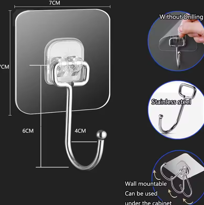 5pc Big Size Hooks Heavy Duty Waterproof Adhesive Wall Hooks Nail-Free Transparent Waterproof Hooks for Kitchen Bathroom Local fast delivery