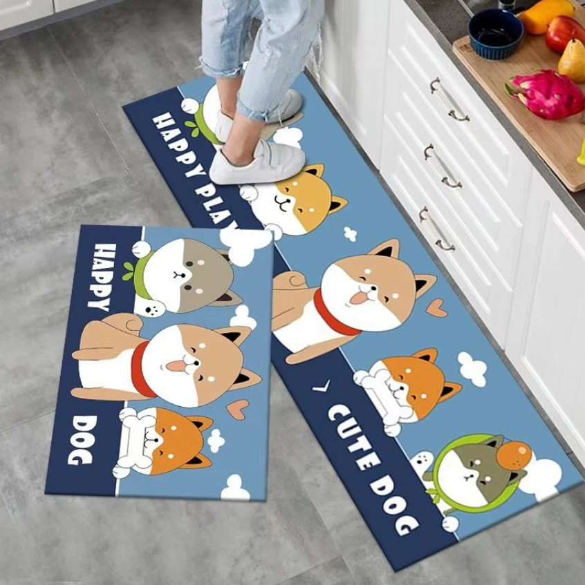 2pc Kitchen Mat Cartoon Animals Long Strip Non-Slip Entrance Doormat Fashion Simple Bedroom Home Floor Absorbent Bath Carpet Rug Local fast delivery