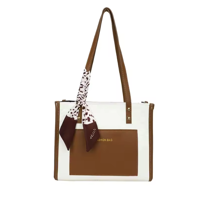 Local fast delivery  Patchwork Contrast Color Handbag Women's Casual Fashion Tote Bag Large Capacity Single Shoulder Bag Women's Silk Scarf Bag Big Bags Women Totes bag