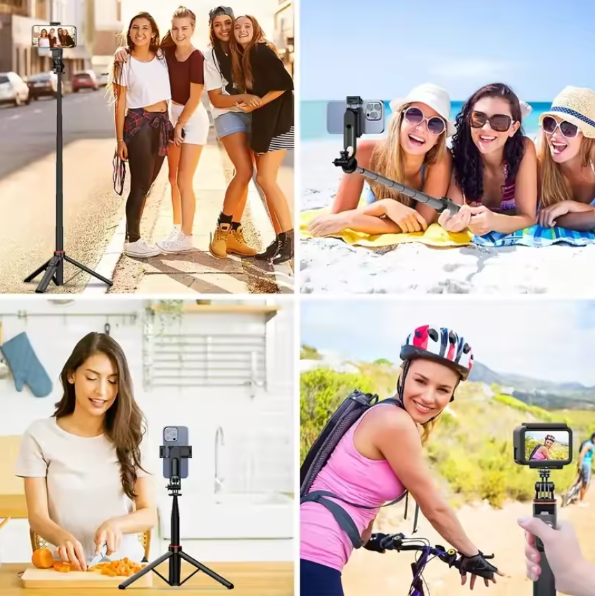 Local fast delivery Wireless Bluetooth Selfie Stick Tripod with Remote Extendable Tripod with LED Selfie Light Detachable for Ios Android Smartphone