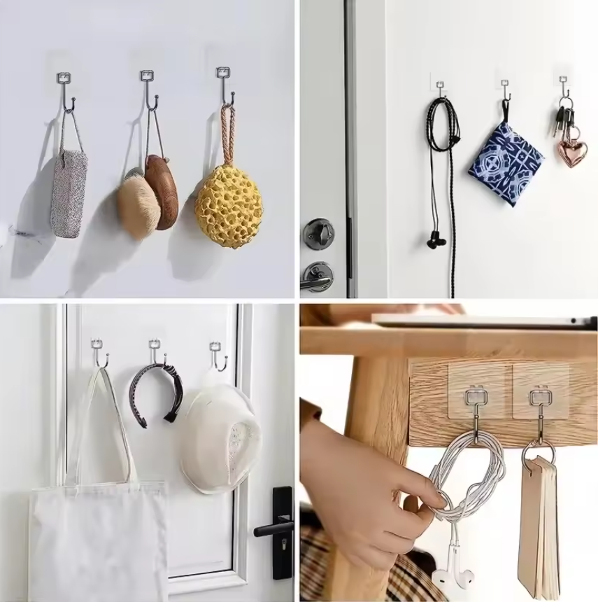 5pc Big Size Hooks Heavy Duty Waterproof Adhesive Wall Hooks Nail-Free Transparent Waterproof Hooks for Kitchen Bathroom Local fast delivery