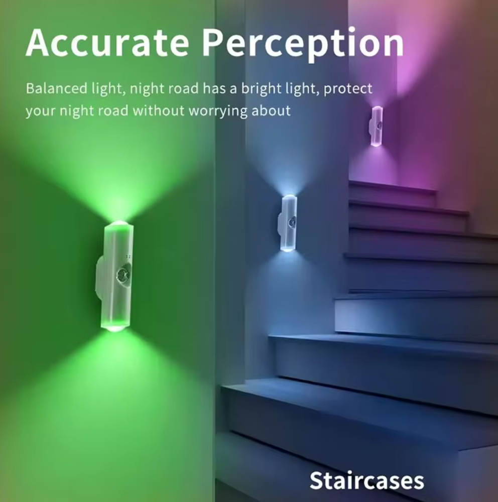 LED Night Light with Motion Sensor Double-head Magnetic Wall Lamp Rechargeable RGB rainbow-Color Adjustable for Cabinet Hallway Stair Local fast delivery