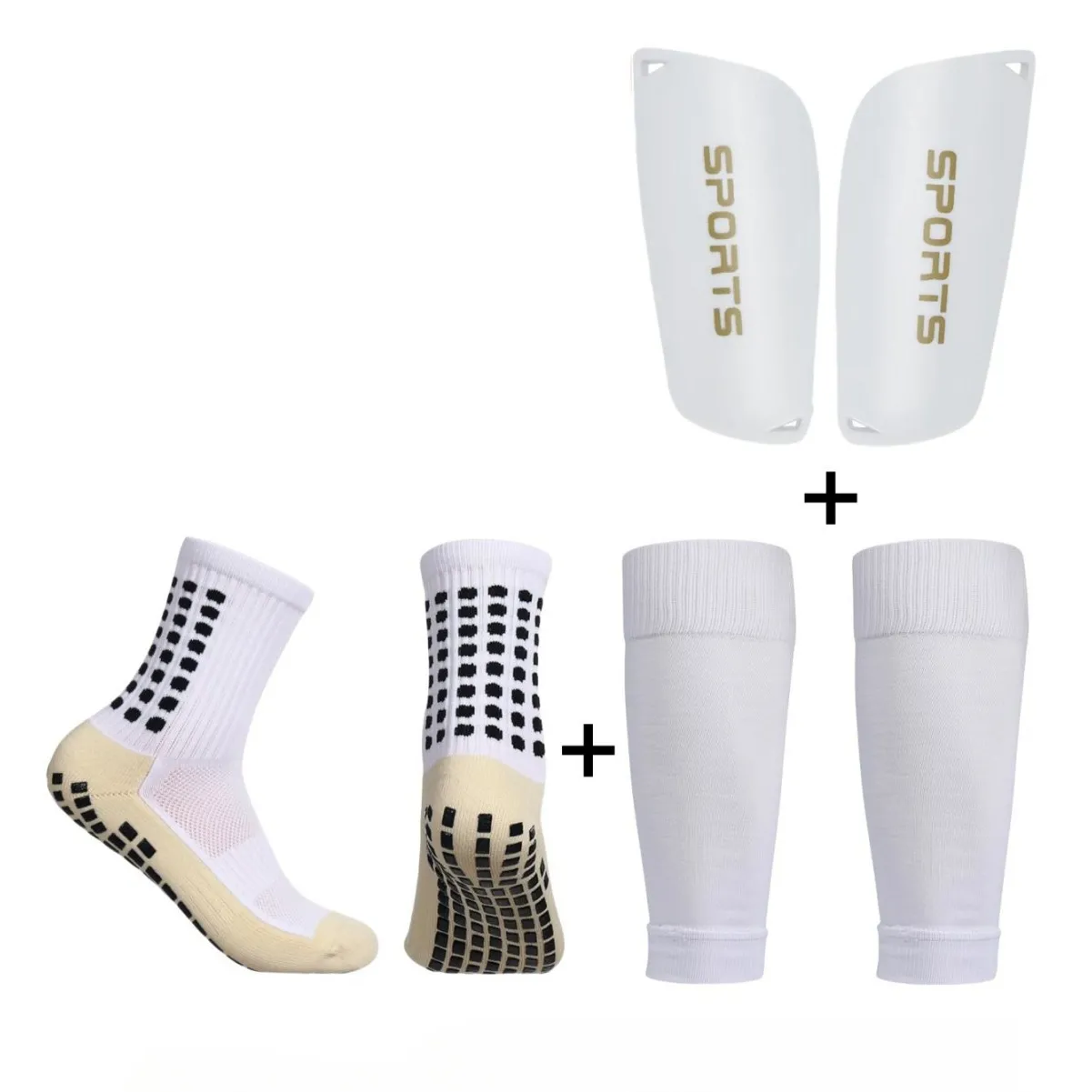 3-in-1 Professional Soccer Socks + Shin Guards + Mid-calf Anti-slip Slip Gloves for Soccer Training and Long Leg Covers