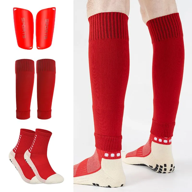 3-in-1 Professional Soccer Socks + Shin Guards + Mid-calf Anti-slip Slip Gloves for Soccer Training and Long Leg Covers