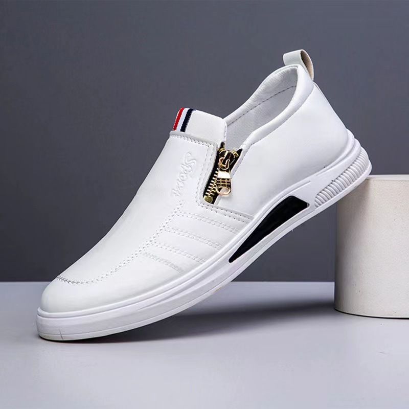 Men's casual shoes Breathable fashion British business bean shoes
 White,EU41