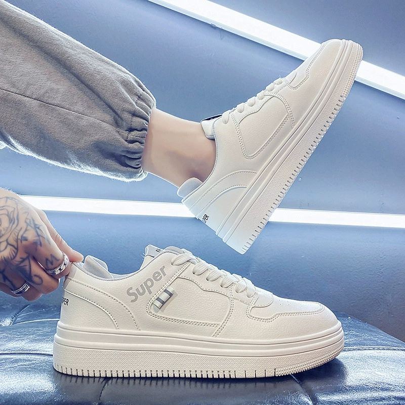 Men's White Shoes Summer Versatile Breathable Low Upper Sports Trendy Board Shoes Casual Sneaker Shoes Men's Lace-up Shoes