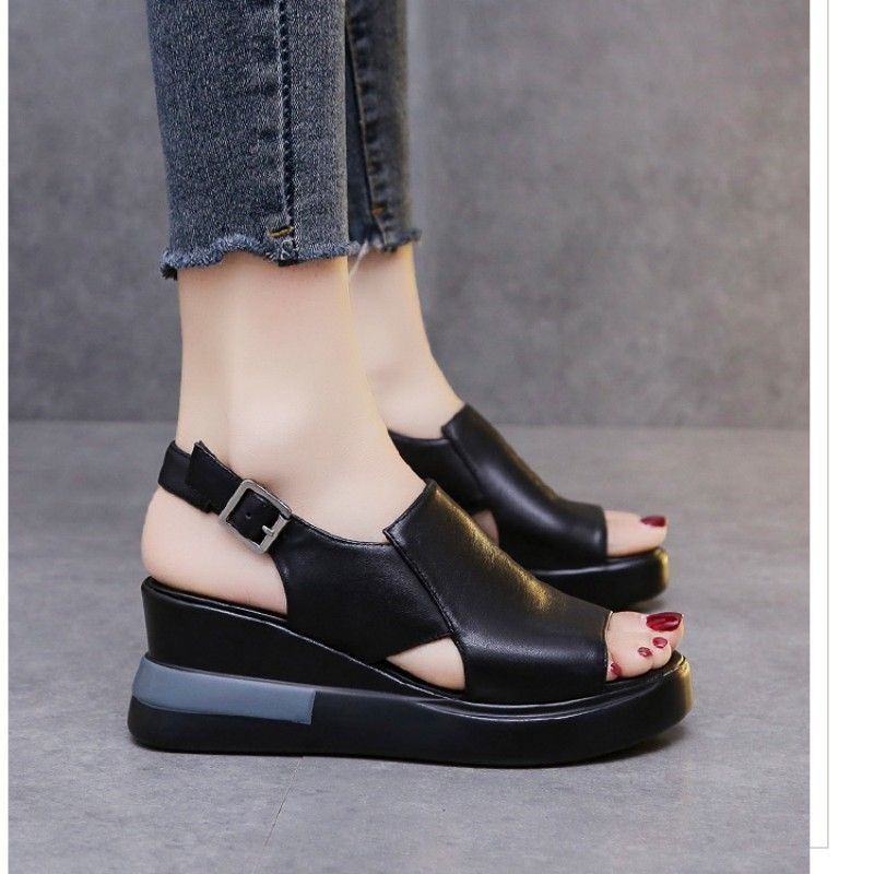 Fashion Thick Soled Wedge Sandals For Women Summer Buckle Sandals Girl High Heels Non-slip Sandals Shoe Lady Heels