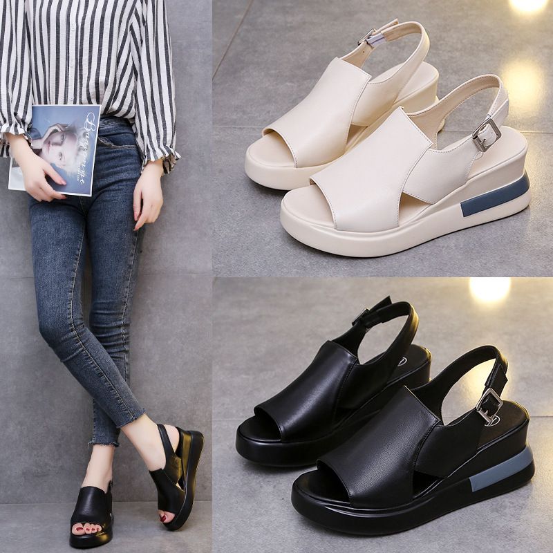 Fashion Thick Soled Wedge Sandals For Women Summer Buckle Sandals Girl High Heels Non-slip Sandals Shoe Lady Heels