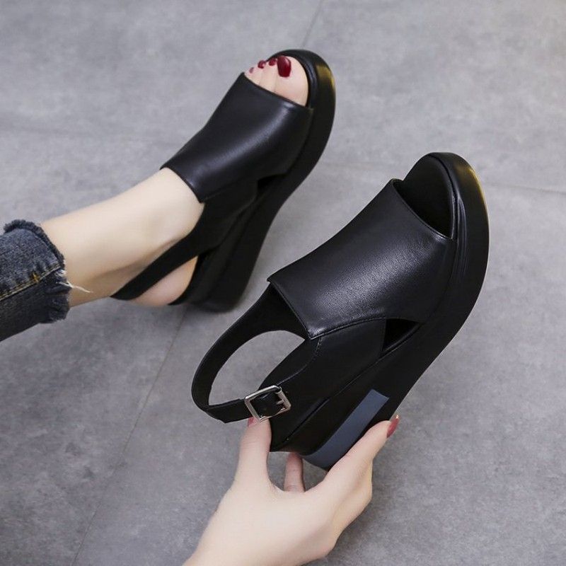 Fashion Thick Soled Wedge Sandals For Women Summer Buckle Sandals Girl High Heels Non-slip Sandals Shoe Lady Heels