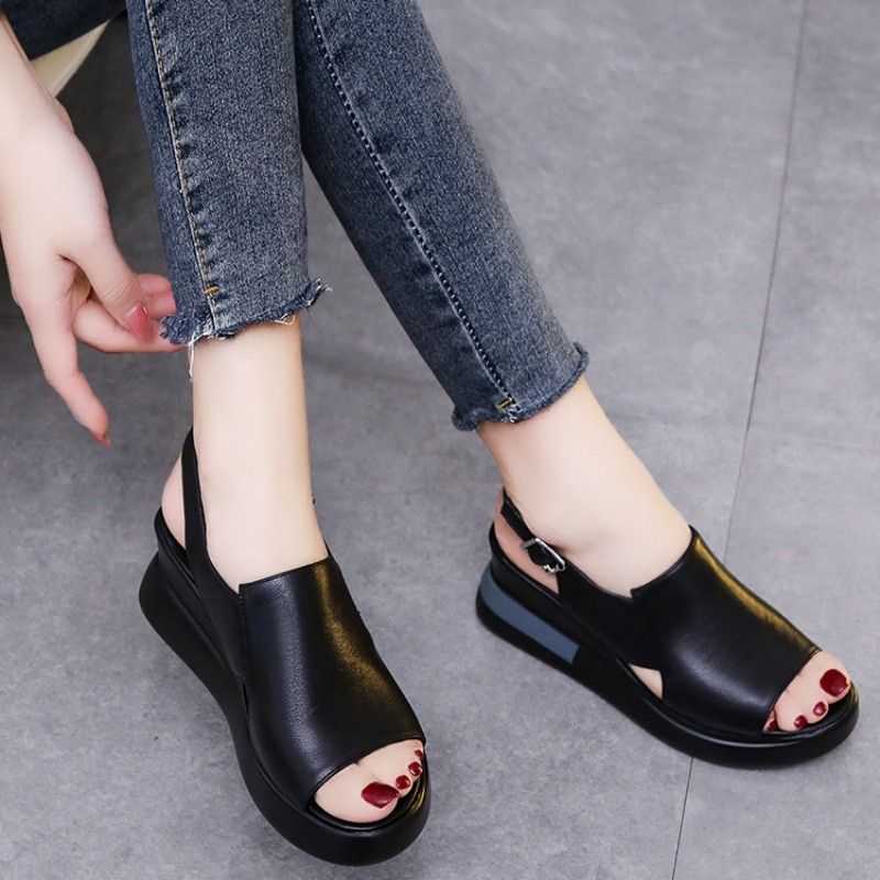 Fashion Thick Soled Wedge Sandals For Women Summer Buckle Sandals Girl High Heels Non-slip Sandals Shoe Lady Heels