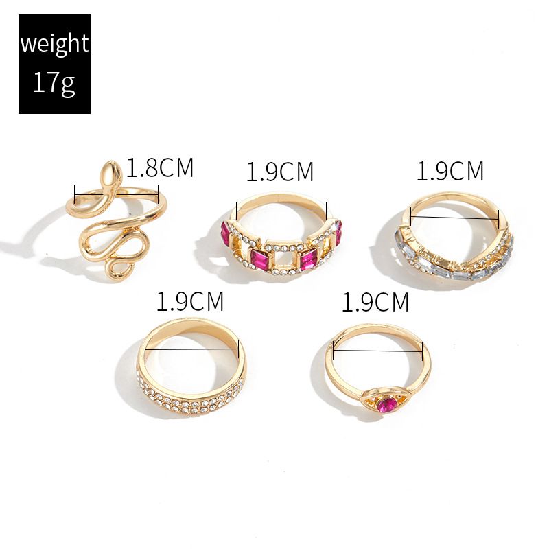 5 PCS/SET  Women Rings Set Diamond-encrusted Snake-shaped Ring Set Jewelry For Women's Accessories