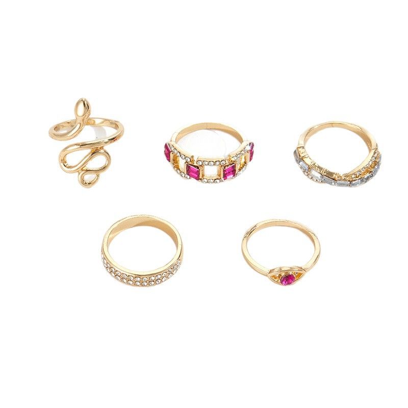 5 PCS/SET  Women Rings Set Diamond-encrusted Snake-shaped Ring Set Jewelry For Women's Accessories