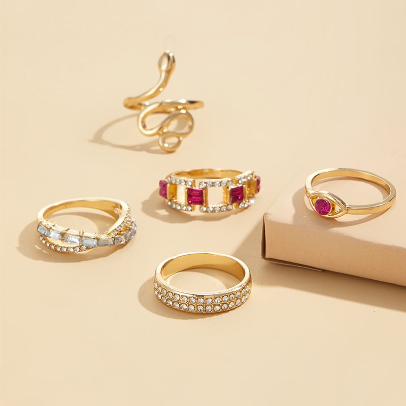 5 PCS/SET  Women Rings Set Diamond-encrusted Snake-shaped Ring Set Jewelry For Women's Accessories