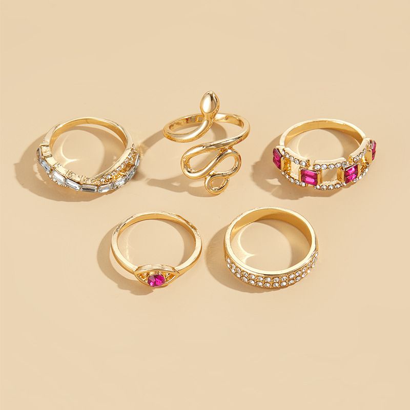 5 PCS/SET  Women Rings Set Diamond-encrusted Snake-shaped Ring Set Jewelry For Women's Accessories