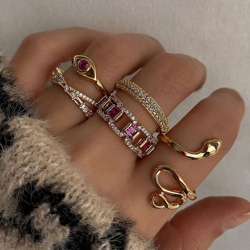 5 PCS/SET  Women Rings Set Diamond-encrusted Snake-shaped Ring Set Jewelry For Women's Accessories