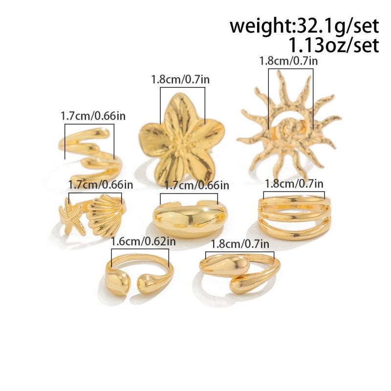 8 PCS Women Rings Set Jewelry Seashell Ring Set Featuring Conch Shell Flower-shaped Opening Ring For Women