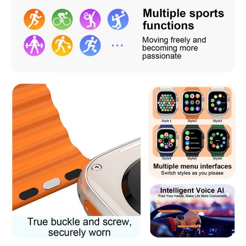 I20 Ultra Max Smart Watch Ultra 10 In 1 Waterproof 7 Straps + Protective Case + Earphones Men Women 49MM Bluetooth Call Heart Rate Wireless Charging Fitness Bracelet Smartwatch Set