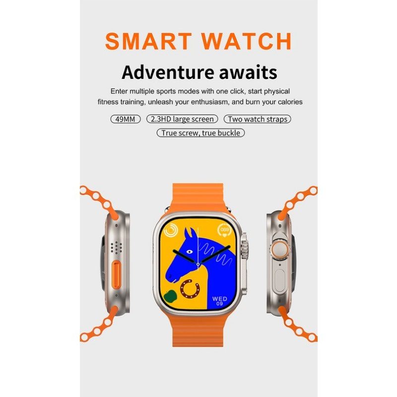 I20 Ultra Max Smart Watch Ultra 10 In 1 Waterproof 7 Straps + Protective Case + Earphones Men Women 49MM Bluetooth Call Heart Rate Wireless Charging Fitness Bracelet Smartwatch Set