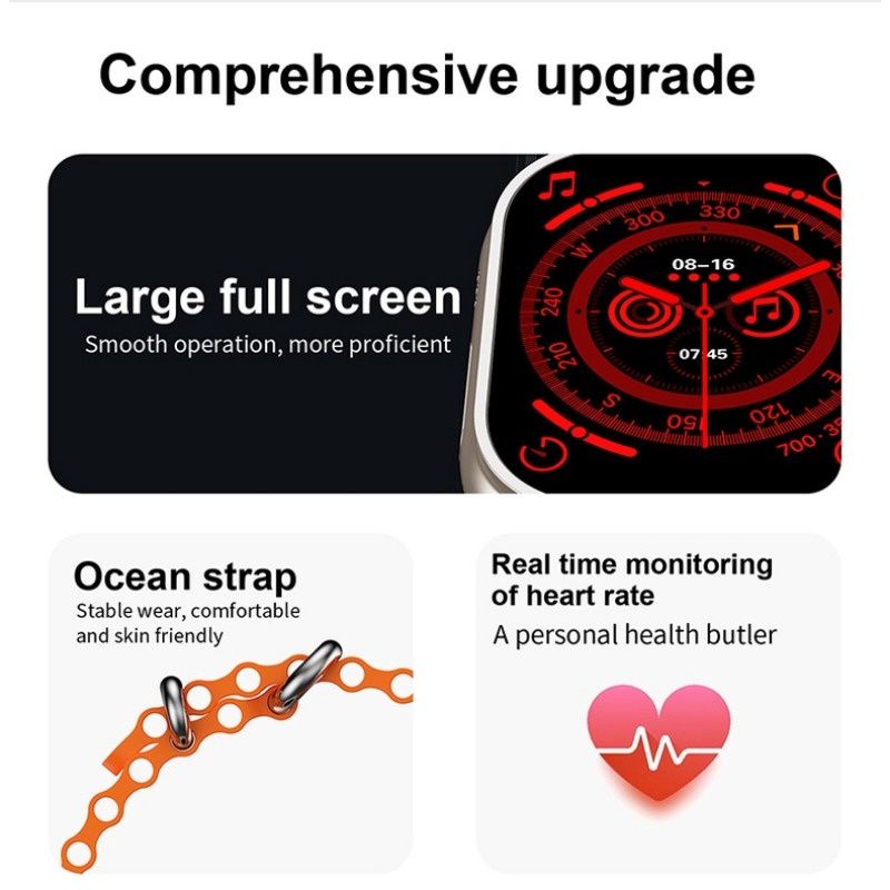I20 Ultra Max Smart Watch Ultra 10 In 1 Waterproof 7 Straps + Protective Case + Earphones Men Women 49MM Bluetooth Call Heart Rate Wireless Charging Fitness Bracelet Smartwatch Set
