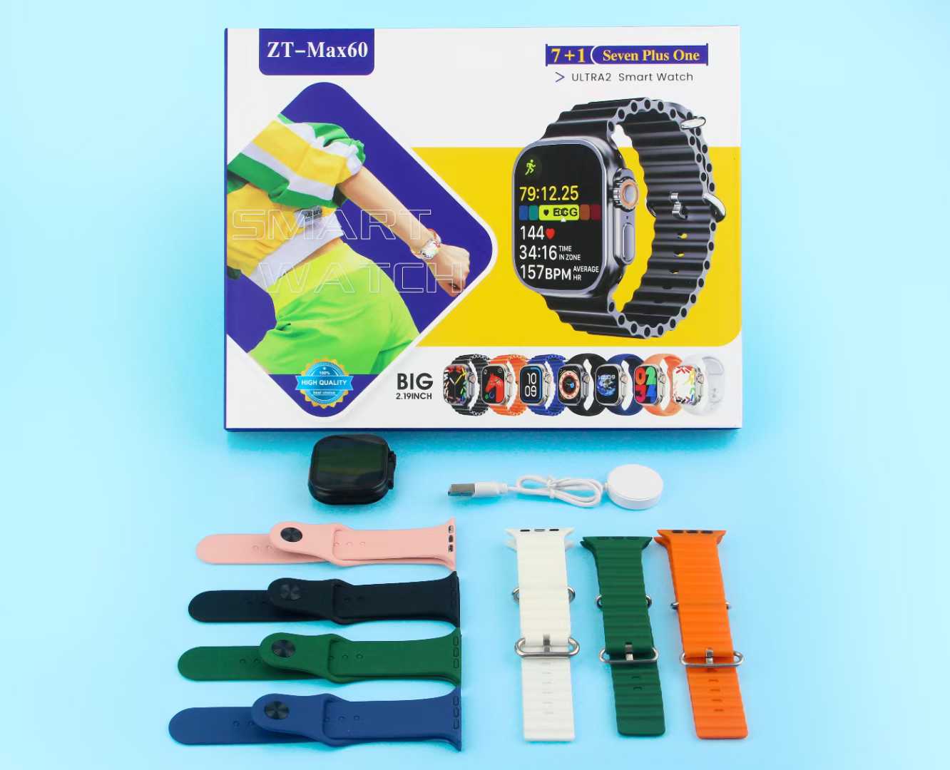 ZT-Max60 Smart watch Ultra 7 in1 Waterproof 7 Straps Men Women 49MM Bluetooth Call Heart rate Wireless Charging Fitness Bracelet Smartwatch set True screw, true buckle