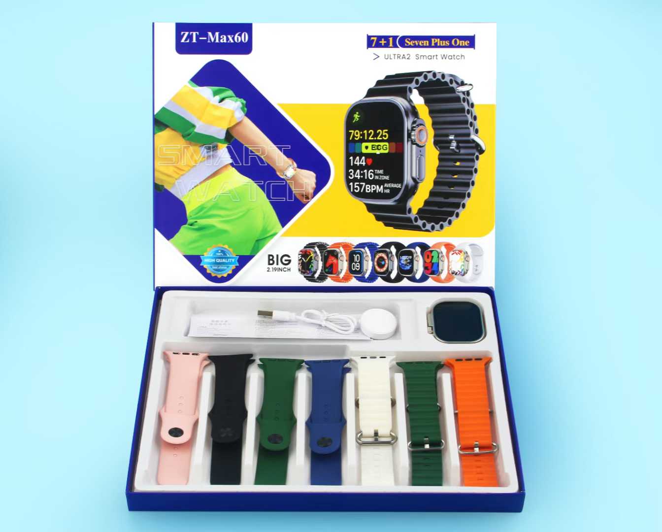 ZT-Max60 Smart watch Ultra 7 in1 Waterproof 7 Straps Men Women 49MM Bluetooth Call Heart rate Wireless Charging Fitness Bracelet Smartwatch set True screw, true buckle