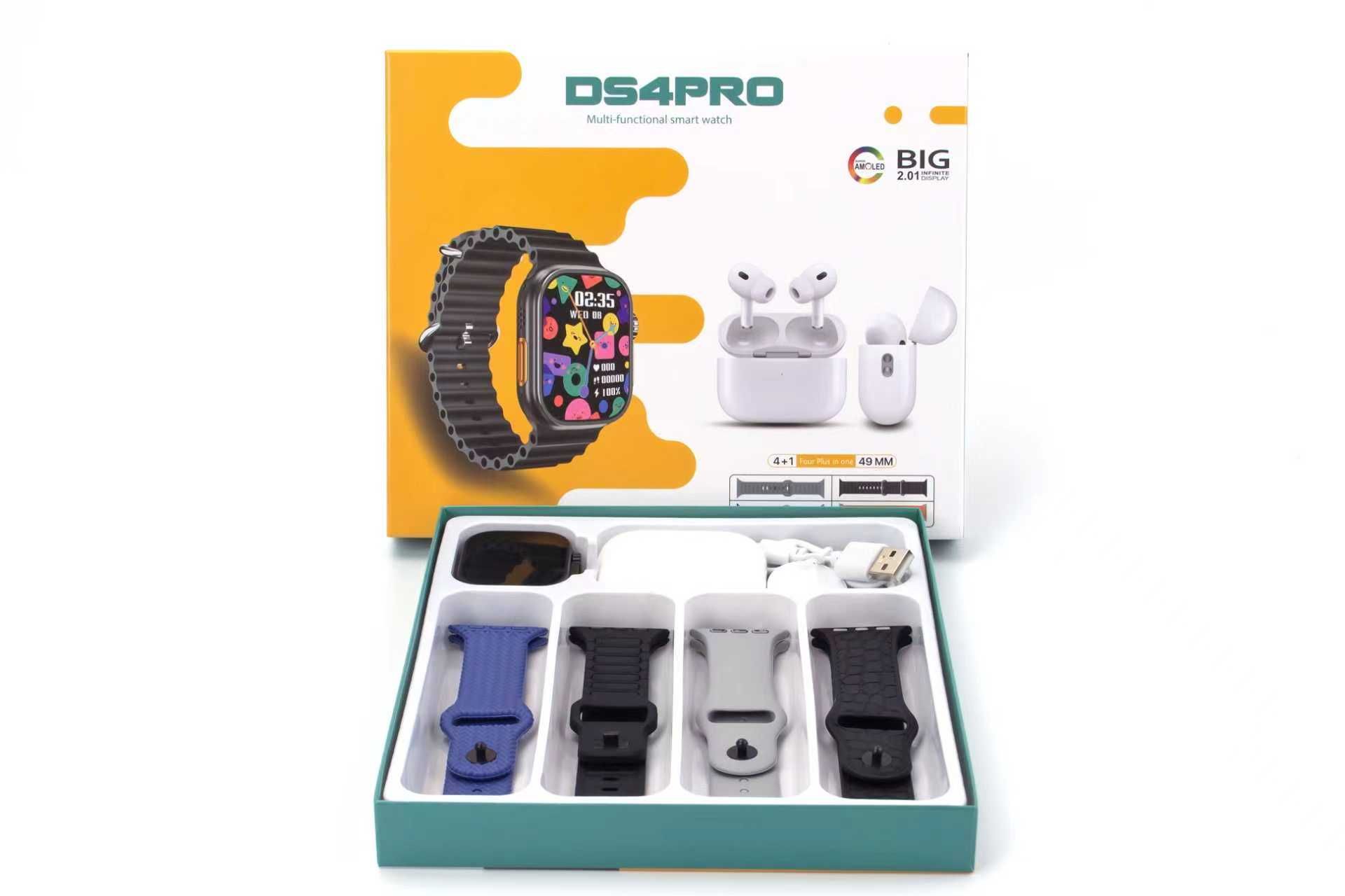 DS4 Pro Smart Watch 4 Straps TWS Bluetooth Earphone Heart Rate Monitor Fitness Sport IP68 Water proof Blood Glucose Monitor Smartwatches