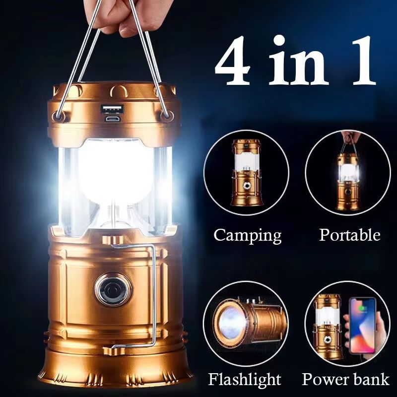 Rechargeable Solar Multifunctional Handheld Camping Lamp LED Portable Flashlight Portable Waterproof Emergency Powered Light