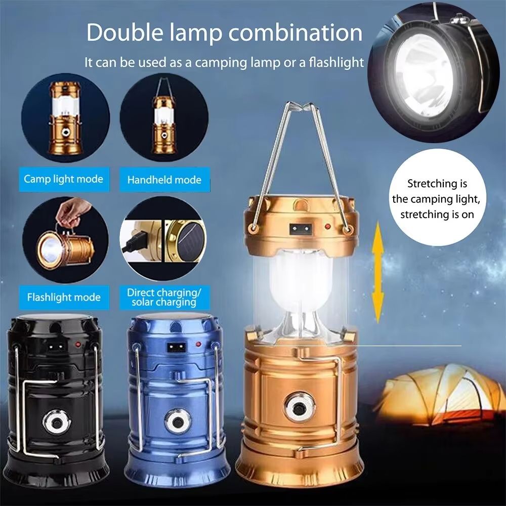 Rechargeable Solar Multifunctional Handheld Camping Lamp LED Portable Flashlight Portable Waterproof Emergency Powered Light